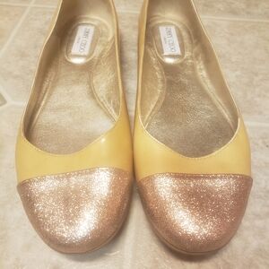 Jimmy Choo Yellow and Glitter Gold Flats Vintage.